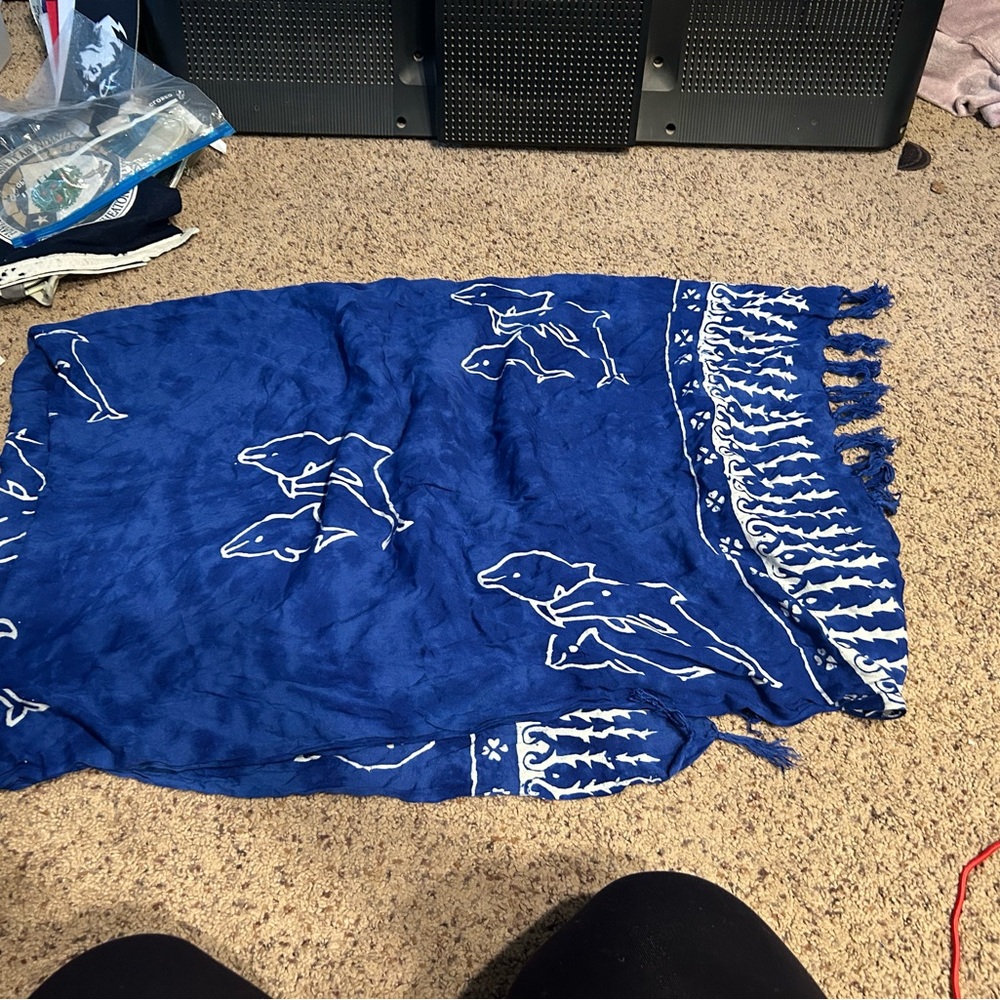 Blue Sarong with White Dolphin Print
